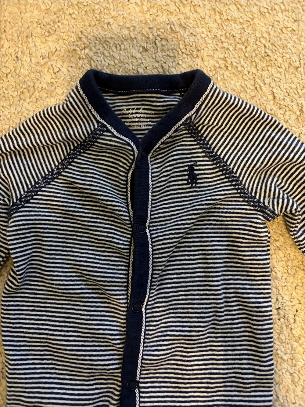 Ralph Lauren Navy & White Striped Footed One-Piece
